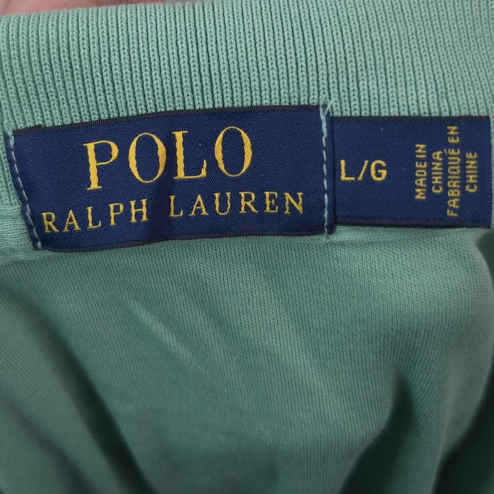 Polo Ralph Lauren Mens L Sage Green Jersey Cotton Polo Shirt Peach Pony Golf Top